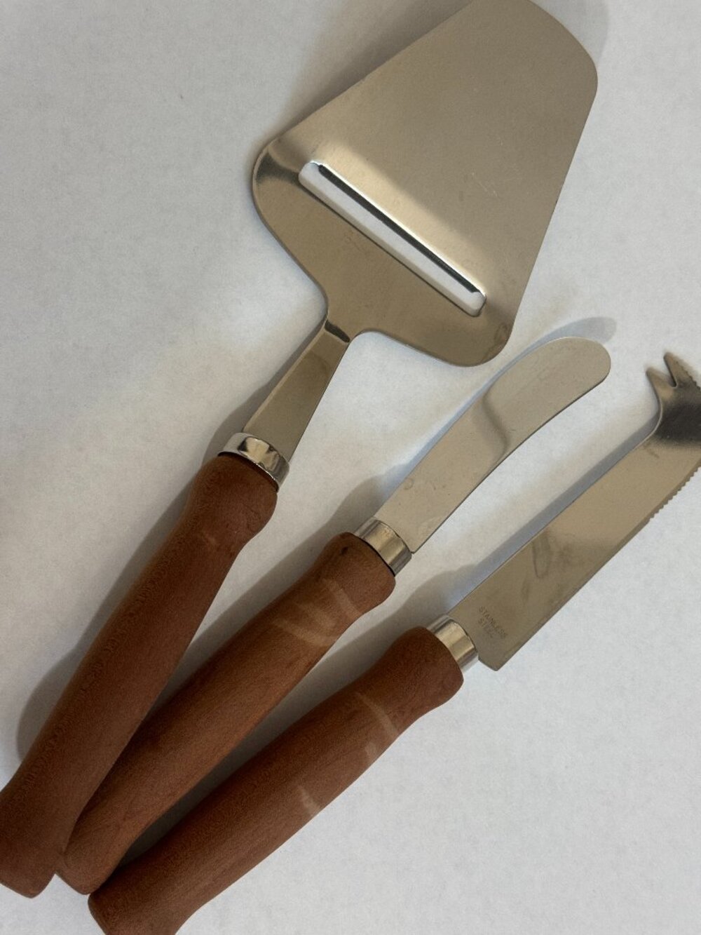 3 Piece Cheese Cutlery Set Stainless Wood Handle Vintage